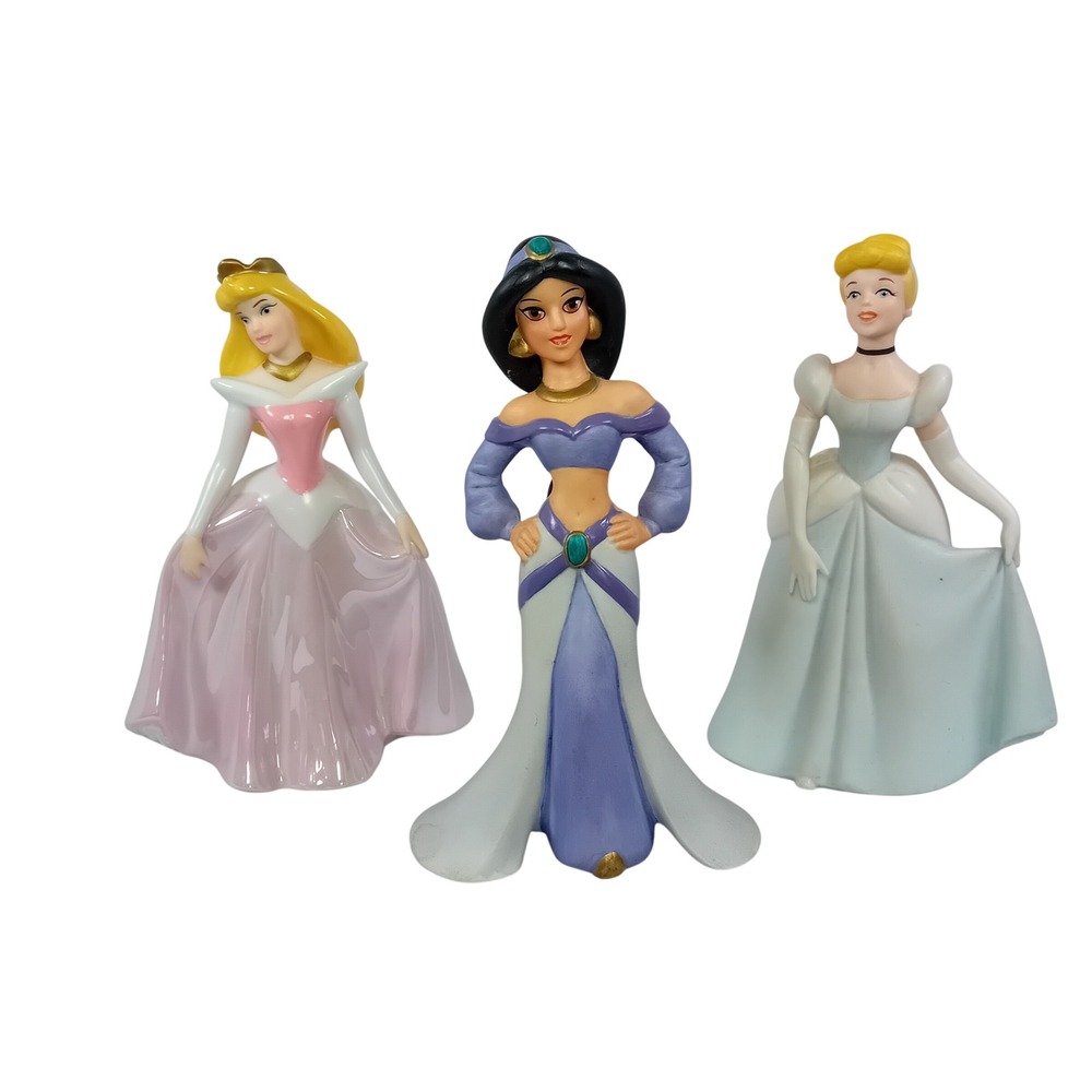 Set x3 90s VTG Disney Princess Porcelain Figurine Cinderella Aurora Jasmine READ
